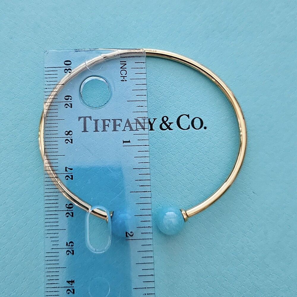🧧SOLD🎋 Tiffany & Co. HardWear Ball Amazonite 18k Yellow Gold Cuff MEDIUM Bangle - Picture 5 of 6